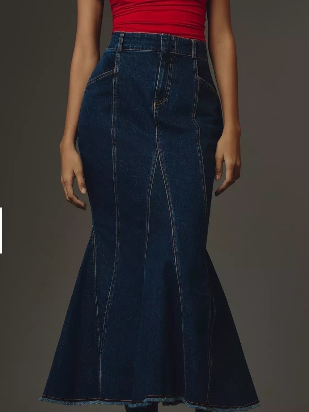 Pilcro Anthropologie Dark Wash Fluted Denim Maxi Skirt Petite 2P - Picture 4 of 7